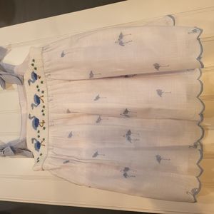 NWT Cute Couture Blue Flamingo Lined Bow Tie Shoulder Dress, 12 Months